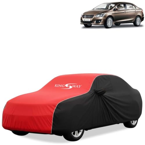 Image of KINGSWAY Super Waterproof Car Cover Only with Maruti Suzuki Ciaz (Year 2014 to 2017 - All Model) | Mirror and Antenna Pockets | All Weather Car Body Cover with Silver Piping | Black Red