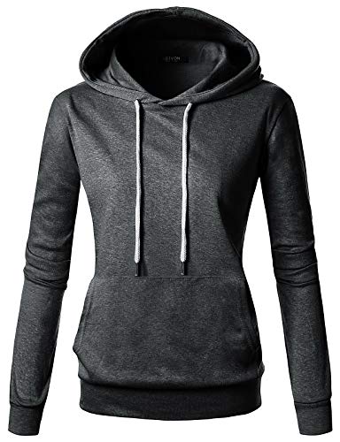 GIVON Womens Comfortable Long Sleeve Lightweight Pullover Hoodie With Kanga Pocket/DCF019-CHARCOAL-2XL