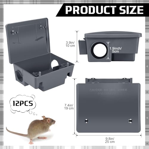 Image of Qualirey 12 Packs Rat Bait Stations Rodent Traps Outdoor Indoor, Grey
