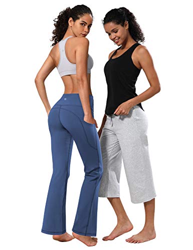 Image of BUBBLELIME 29 inch /31 inch /33 inch /35 inch /37 inch Women High Waist Bootlegs Yoga Pants Tummy Control Bootcut Workout Flared Out Pockets