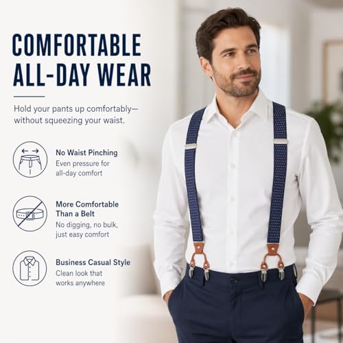 Image of Men's Heavy Duty Y-Back Suspenders, 6 Strong Metal Clips Adjustable Elastic Straps for Work, Tuxedos, and Daily Wear
