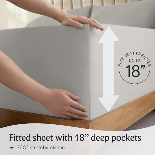 Image of LuxClub 4 PC Sheet Bed Sheets Deep Pockets 18 inch Eco Friendly Wrinkle Free-Kids-Fitted Sheets Machine Washable Hotel Bedding Silky Soft - Light Taupe Twin XL