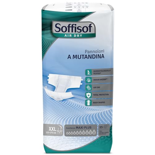Soffisof Air Dry Windeln für Erwachsene Maxi Plus XXL - Inkontinenz Slip - Einzelpackung mit 15 Windelhosen, 10 Tropfen - Windelslip Erwachsene