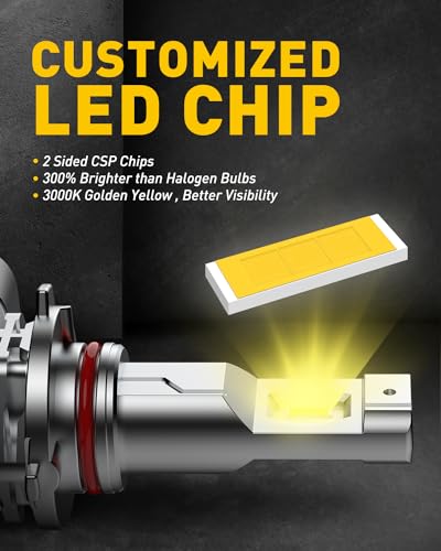 Image of AUXITO 9145 9140 H10 LED Fog Light Bulb Fanless, 6000LM Per Set, CSP LED Chips, 3000K Golden Yellow, Fog Light Bulbs or DRL Replacement, Pack of 2