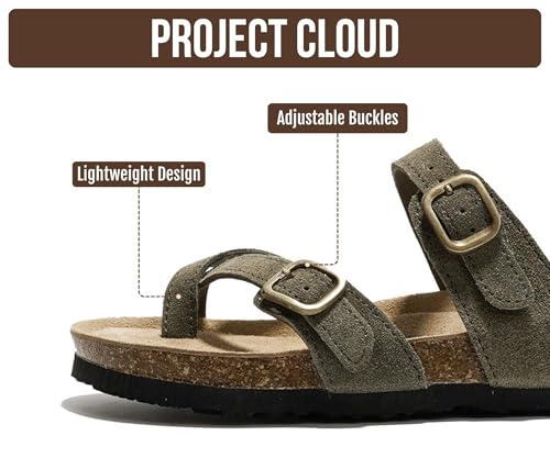 Image of Project Cloud 100% Genuine Leather Womens Sandals -Lightweight Womens Slides Memory Foam Insole & Cork Footbed Sandals Women - Non-Slip Beach Essentials Summer Sandals for Women 2026 (Lian)