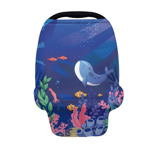 Image of Dolphin Car Seat Cover for Babies Dust Cover Multi-Use Reusable Stroller Canopy Covers Privacy Protection Lightweight Stain Resistant Breastfeeding Shawl
