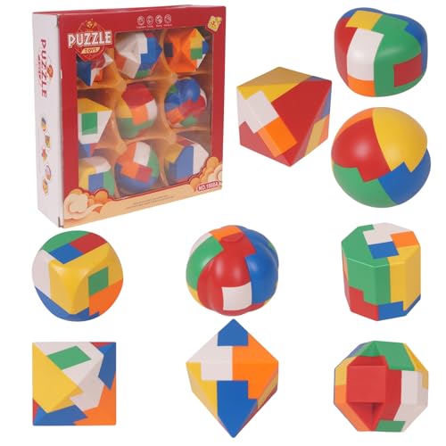 Image of WISHKEY 9-Piece Kids Puzzle Set, Geometrical Shapes Puzzle Blocks for Kid, Learning Toy for School Kid, Educational Gift for Kid's- Enhance Focus and Memory, 8+ Years (Set of 9, Multicolor)