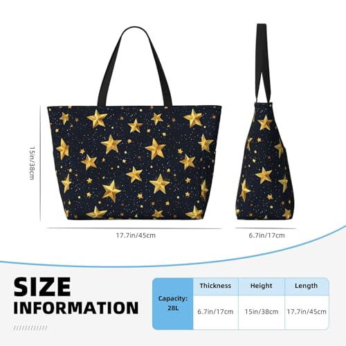 Large Beach Bags for Women Sandproof - Bright Golden Stars Print Summer Travel Work Tote Bags with Zipper2