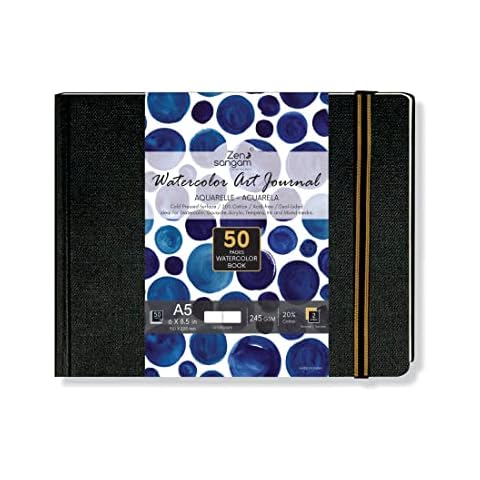 Zen Sangam Express your Mind Zen Sangam Artists’ - A5 Watercolor Art Journal Landscape - 245 GSM - 20% Cotton Cold Pressed - (50 Pages) - Size (14.8x21cm) - Watercolour Book - Black. Cover