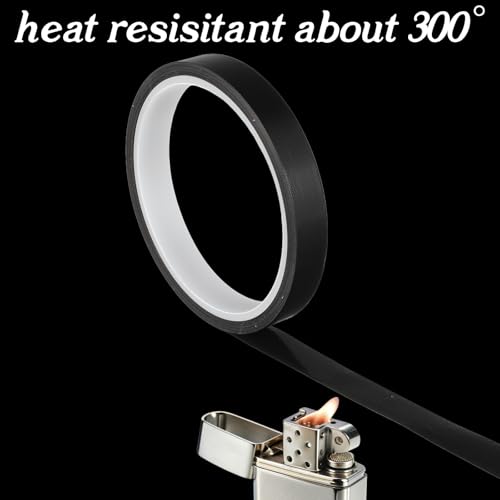 Image of 1 Roll Black Heat Resistant Tape, High Temperature Heat Transfer Tape PTFE Film Adhesive Tapes Waterproof Smooth Surface 1 /2 inch Width, 10m / 33ft Length, Black 0.5 inch Width