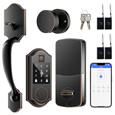 SEVEKO Smart Door Lock Set, Fingerprint Keyless Entry Door Lock with Interior Knob, Front Door Lock Set with Keypad and Deadbolt, Smart Locks for Front Door -APP Control, Auto-Lock, Oil Rubbed Bronze