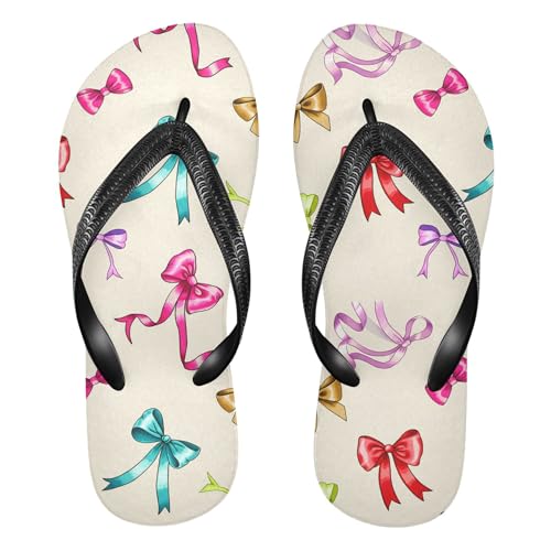 Burbuja Bows Ribbons Flip Flops for Women Men, Soft Thong Sandals Rubber Slippers for Pool Beach Essentials