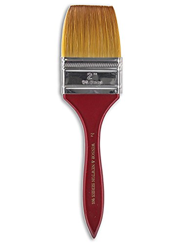 Winsor & Newton Series 965 Golden Nylon & Natural Hair Short Handle Brush-Wash 2", Nickel, Red, 2 inch