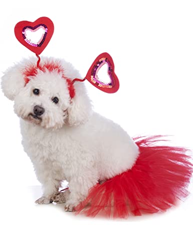 Impoosy Dog Valentine's Day Costume Cute Pet Heart Headband And Tutu Lace Dresses For Dog Cat Girls (Red) #TOP4