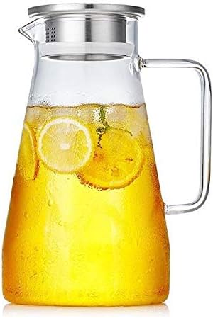Brindavan 1.8L Borosilicate Glass Water Pitcher with Stainless Steel Lid and Infuser Jug for Hot and Cold Water, Iced Tea and Juice Beverage Carafe with Handle 1.8L Jug Pack of (1 pcs.)