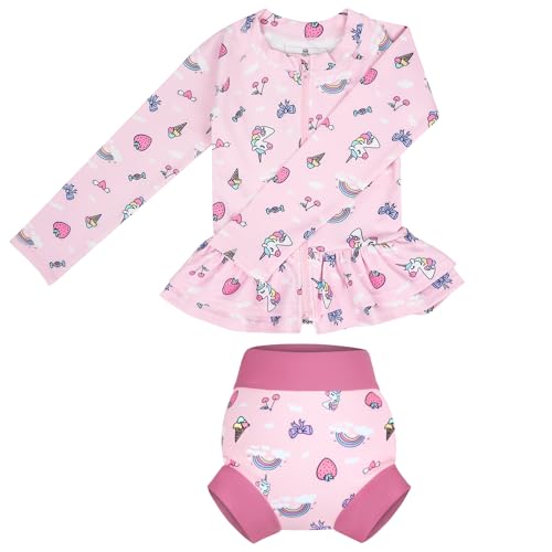FLYISH DIRECT Traje de baño Infantil bebé niño de 2 Piezas Anti-UV, UPF 50+ Niño Camiseta Natación Manga Larga con Cremallera + Pañal Natación Reutilizable, Rashguard Niño Tiburón Secado Rápido, L