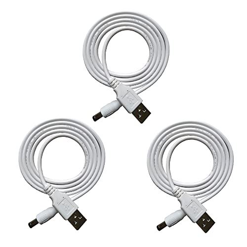 DZYDZR 3pcs Extension Cable USB to DC Cable - 5V USB 2.0 Port Male to DC 5V Male 5.5mm x 2.5mm Power Cord White 100cm(3.3ft)
