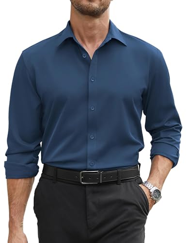 Image of COOFANDY Mens Stretch Dress Shirts Long Sleeve Button Down Shirt Regular Fit Formal Business Shirts
