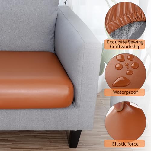 Image of YISUN PU Leather Couch Cushion Cover, Waterproof Stretch Sofa Cushion Slipcovers, Faux Leather RV Chair Seat Covers, Loveseat Cushion Cover Replacement Chair /Furniture Protector, 3 Pcs(Light Brown)