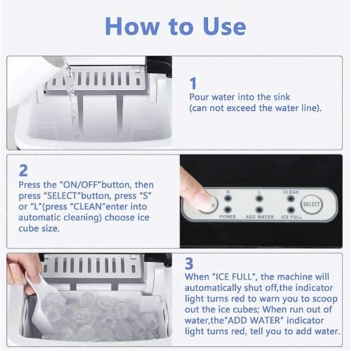 Máquina portátil para hacer hielo sobre encimera AMNOOL, 26 libras/24 horas, con cuchara para hielo, para uso doméstico, eléctrica miniatura 3