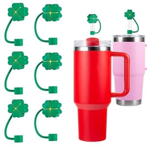 6 Pack St Patricks Day Shamrock Straw Covers for Stanley Cup Accessories Straws Cover Caps for Tumblers Cute Silicone Straw Topper s for Yeti Cups Leak Proof Anti Dust Tips Gift Green