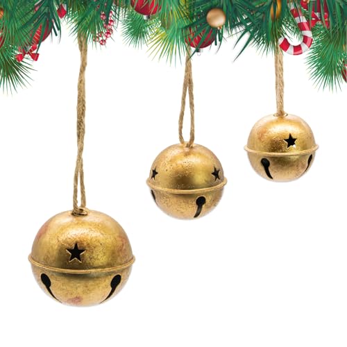 Christmas Jingle Bells Vintage Gold Brass Bells with Jute Rope for Rustic Christmas Decor Wreaths Gardens Trees Doors Windows Living Rooms and Rustic Home Decor