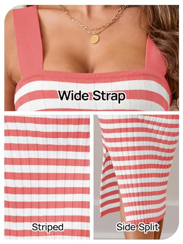 Image of MEROKEETY Womens Summer Striped Bodycon Ribbed Knit Midi Sweater Dress 2026 | Sleeveless Long Tank Dress, Soft, Stretchable, Maternity, Baby Shower, Gender Reveal, Bump Friendly, Beach, Vacation Outfit