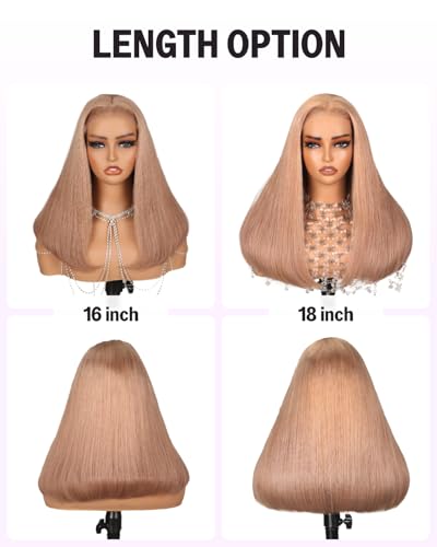 MEGALOOK Salon-Quality Ready to Go Glueless Wigs Human Hair 220% Density 5x6 Pre Cut HD Lace Front Wig 12A Silky Straight Wig Real Plucked Bleached Knots Light Brown Blonde Wigs Human hair 16 Inch - Image 3