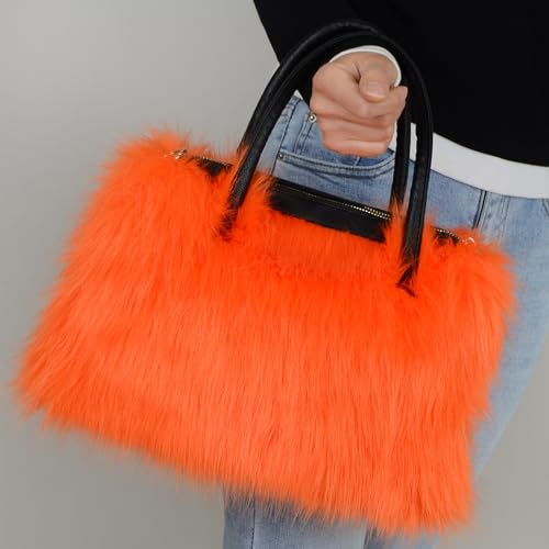 Image of Winter Furry Handbag Soft Faux Fur Leather Bag Lightweight Travel Bag Cute Women's Shaggy Purse