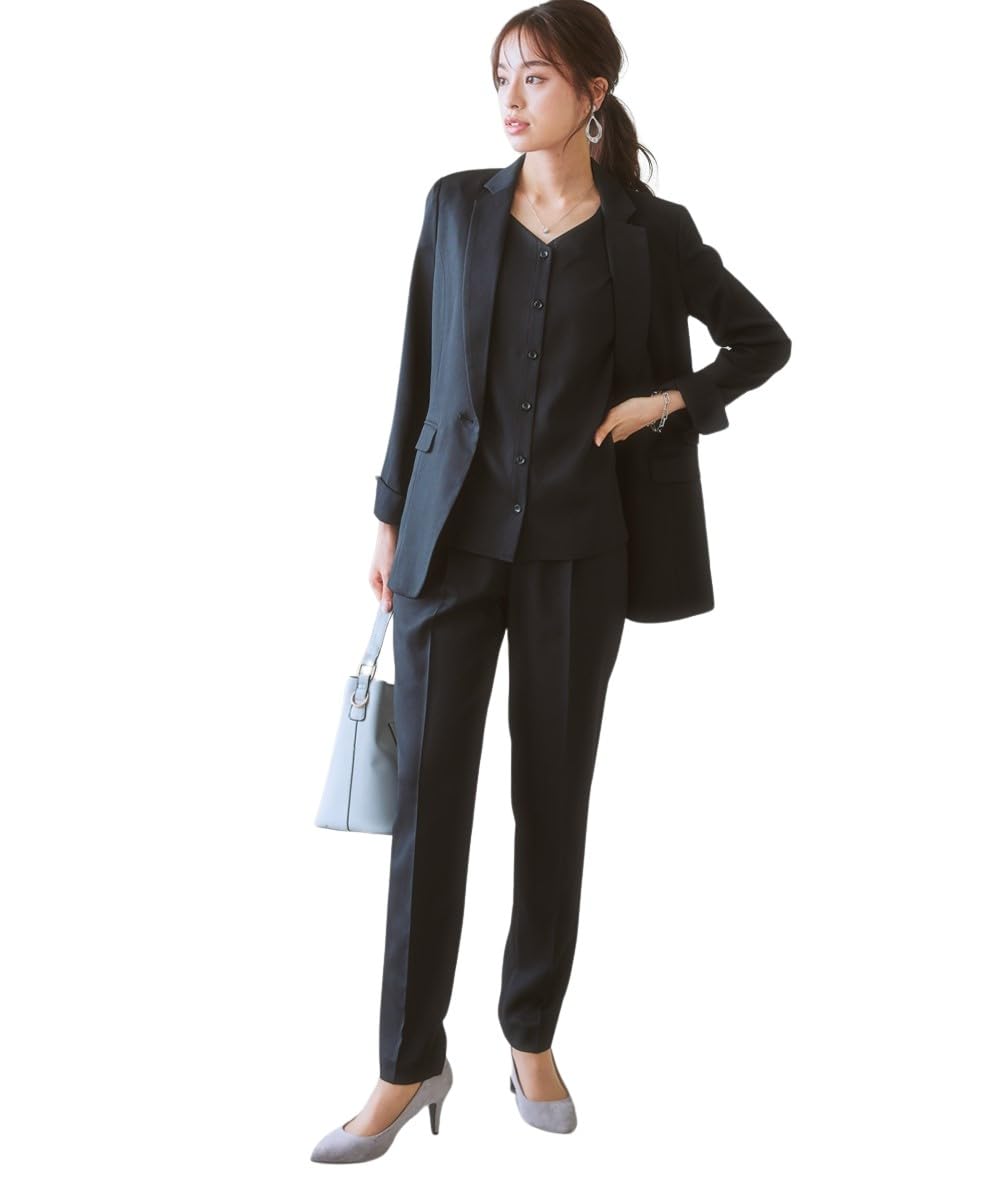 新品☆6L♪紺系♪ドビー素材セットアップパンツスーツ3点セット☆a369 レディーススーツ】ドビー素材セットアップパンツスーツ3点