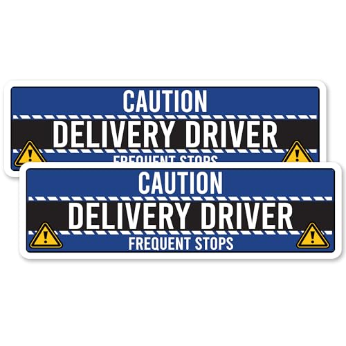 Image of Magnet Me Up Caution Frequent Stops Magnetic Decal - 3x10 Inch 2 Pack, UV Printed Blue /Black Automotive Vinyl Sign for Car, Delivery Driver Safety Magnet, Durable Weatherproof Accessory, Made in USA