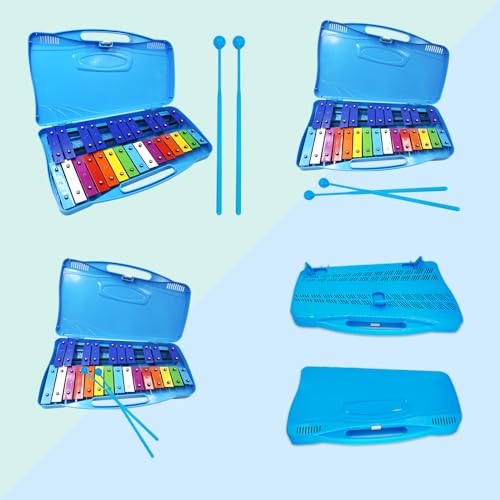 Image of Soulmate Xylophone for Kids 25 note Xylophone Instrument Professional Glockenspiel Percussion with case and Two Safe Mallets for Beginners, Colorful Metal Keys,Music Teaching, Gifts(Blue)