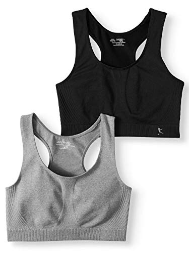 Danskin Now Womens Seamless Racerback Sportsbra, 2 Pack, Black/Grey, Large
