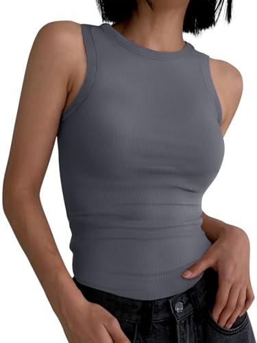 Image of ANRABESS Womens Sleeveless High Neck Tank Tops Fashion Summer Casual Basic Slim Fit Ribbed Racerback Top Shirt Clothes