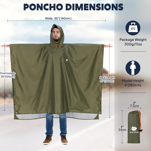 ANYOO Hooded Rain Poncho for Adults Waterproof Lightweight Rain Coat for Men Women Reusable Rain Jacket for Emergency Outdoor2