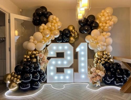 Image of Black and Gold Balloon Arch Kit, ADOINBY 140Pcs Black White Metallic Gold Confetti Latex Balloons 18 12 10 5 Inch Different Size Balloons for Birthday Anniversary Graduation Wedding Party Decorations