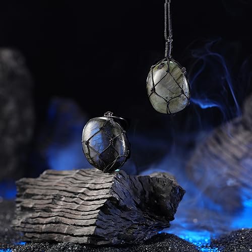 6 Pcs Labradorite Dragon Heart Necklaces Natural Crystal Pendant Wrap Braid Jewelry Stone Labradorite Crystal Colorful Jewelry Necklace for Women Men Gifts2