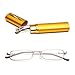 Produktbild KOOSUFA Lesebrillen Herren Damen Tragbar Brillenhülle Metall Klassische Scharnier Schmal Leichte Stil Stärken lesebrille mit Etui Taschenclip Brillenetui (Gelb, 1.5)