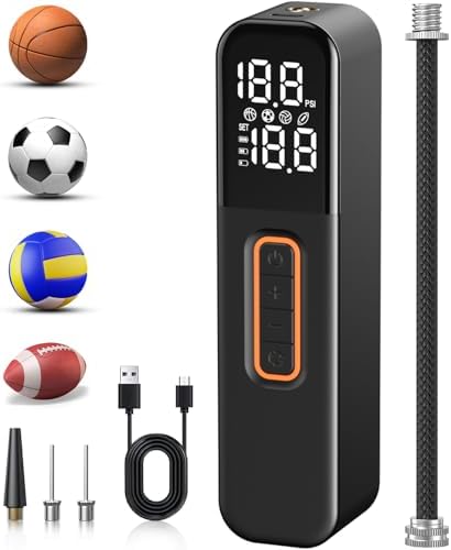 Electric Ball Pump, Sports Air Pump with Digital LCD Display, 2 Needle and Storage Bag, Automatic Small Ball Pump for Basketball Soccer Football and Volleyball (Max 15 PSI)