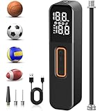 Electric Ball Pump, Sports Air Pump with Digital LCD Display, 2 Needle and Storage Bag, Automatic Small Ball Pump for Basketball Soccer Football and Volleyball (Max 15 PSI) (Orange, Small)