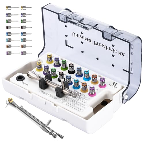 4E 4E'S USA Dental Implant Torque Wrench Set: Universal Prosthetic Kit with Torque Adjustable Ratchet &amp; Screwdrivers 16pcs, 10-70Ncm, Fully Autoclavable