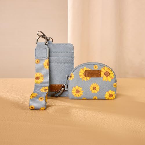 Image of Wrangler KeyChain Wristlet Wallets for Women Sunflower Floral Dual Pouch Wristlet Western Credit Card Holder Wallet with Zipper Pocket