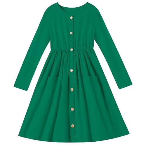 DREAM BUS Girls' Skater Dress with Pockets, Long Sleeves - Fall/Winter A-Line Party Dress