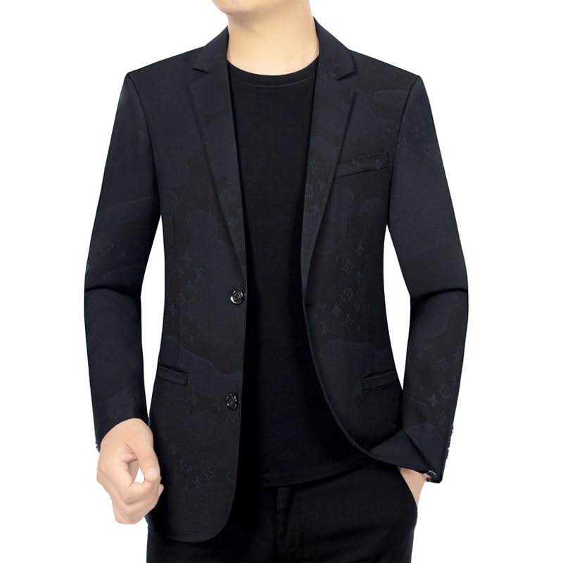 Mens Black Print Blazers Lightweight Sport Coats Two Buttons Notched Lapel Suit Jacket for Daily Party Business