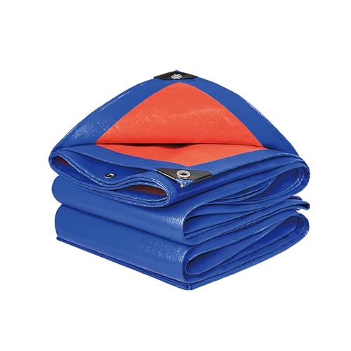 Lona Impermeable con Ojales, 160 g/m². Resistente a los Rayos UV, Impermeable, Polietileno (PE), Colores Azul y Naranja, para Exteriores, jardín, remolques, etc. Azul-Naranja (160g/㎡,2x20m)