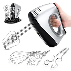 Hand Mixer Electric, Lychee 5 Speed 600W Ultra Power Handheld Mixer with Touch Button, Turbo, Storage Case, 6 Stainless Steel Accessories, Kitchen Aid Mixer for Cake Cookie Egg Cream Dough (Silver)