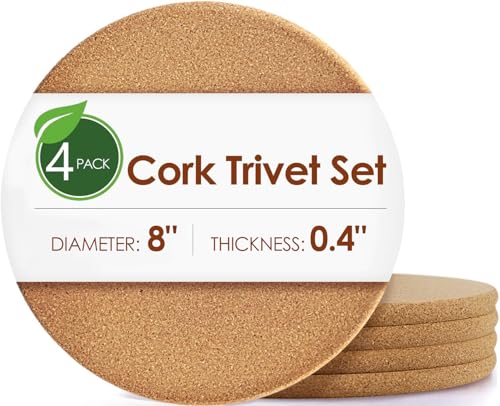 Image of Cork Hot Pads for Kitchen,4 Pack High Density Thick CorkTrivets for Hot Dishes 8 inch Heat Resistant Large Cork-Coasters Placemats for Table, Kitchen, Countertops
