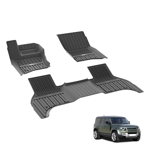 3W Fußmatten für Land Rover Defender 110 5 Sitze L663 2020-2024, TPE Allwetter Gummimatten für Defender 110 1. und 2. Reihen Komplettset Auto Fussmatten Zubehör, Schwarz Antirutschmatten Def