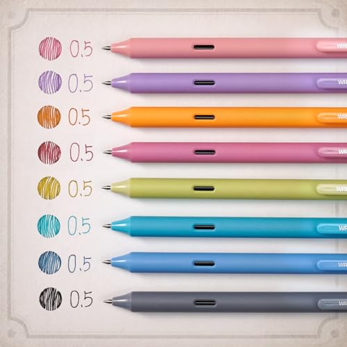 Image of WRITECH Fine Point Gel Pens: 8ct 0.5mm Multi Colored Ink Colors Retractable Pen for Smooth Writing Note Taking Journaling Assorted Coloring No Bleed & Smear & Smudge (Vintage Set)