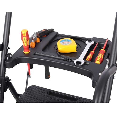 Image of Step Ladder 5 Step Folding, Sturdy Ladder for Home, Lightweight Steps Stool with Top Tool Slot, Portable Steel Ladders with Anti-Slip Pedal and Convenient Handrail, 330 LBS Load Capacity, Black
